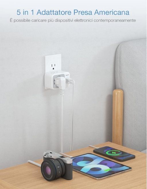 TESSAN Amerykański adapter z 2 USB, adapter amerykański z 2 gniazdami