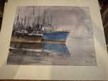 António Neves grande aguarela barcos pintura