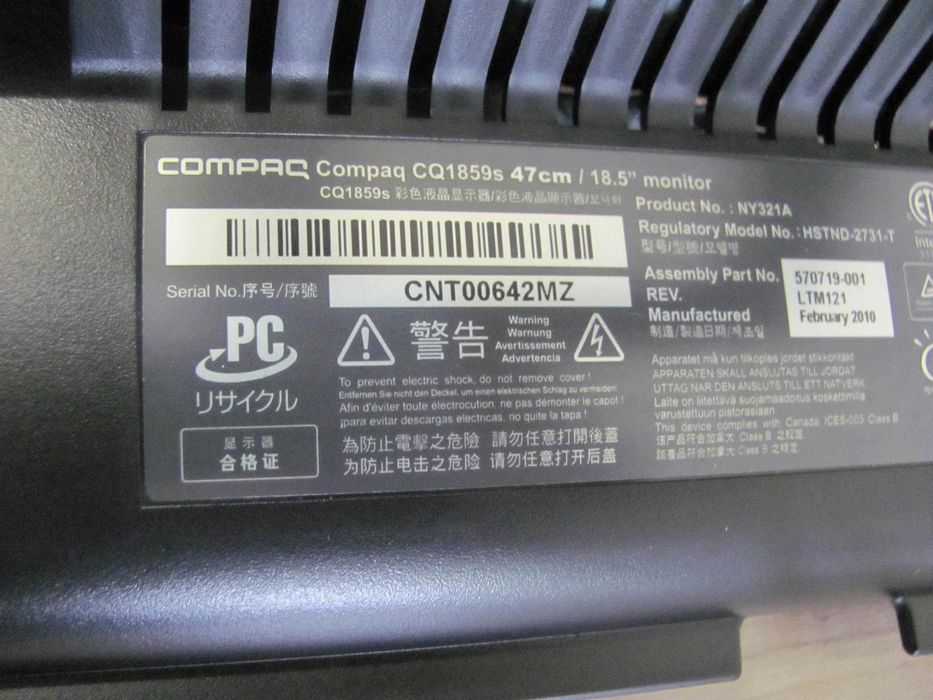 Monitor LCD 18,5" Compaq CQ1859S VGA Audio 1024X600PX TN