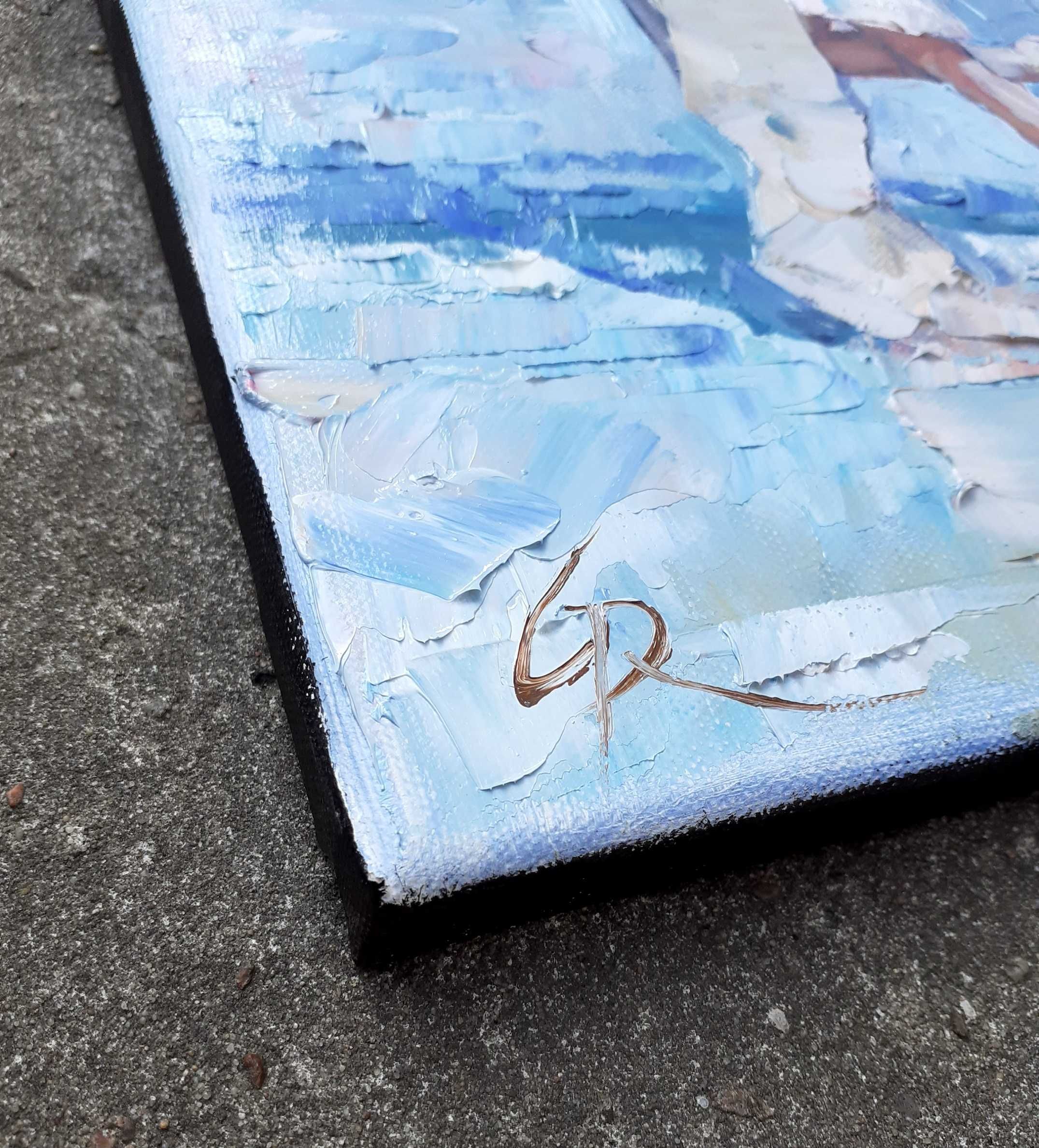 Na plaży. Obraz olejny na płótnie 30 x 40 cm