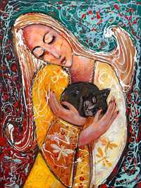 Olga Borejko obraz olejny "Aniołek z kotkiem"