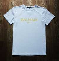 Белая мужская футболка свитшот худи Balmain Paris размер M