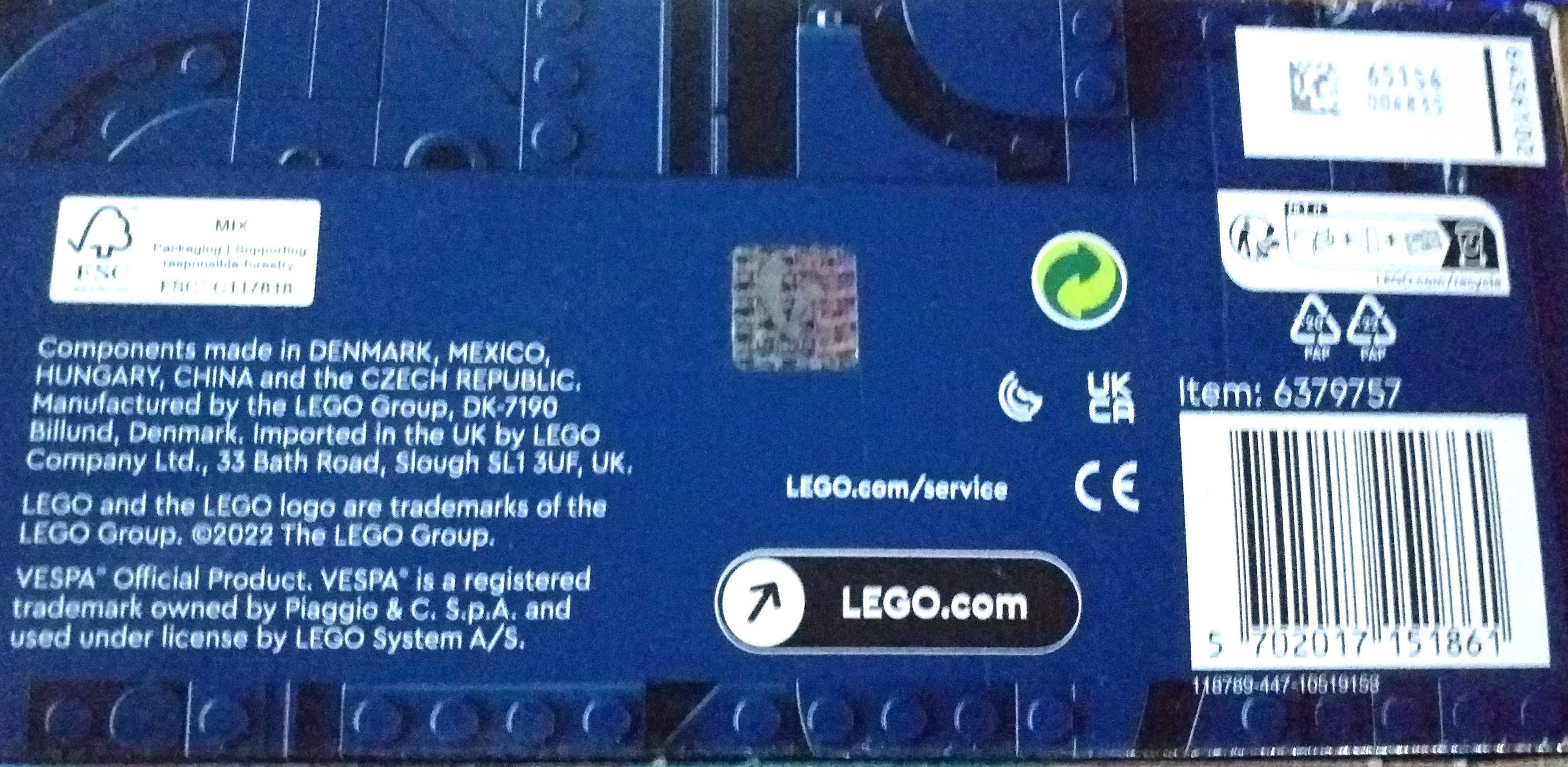 Lego Vespa 125. Novo, em caixa fechada