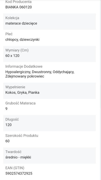 Materac do lozeczka 120x60 Stan bdb