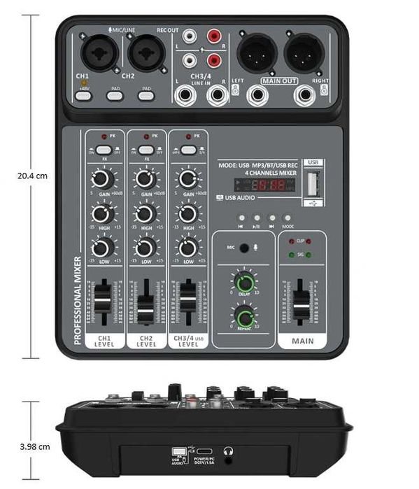 Mixer de áudio de 4 canais