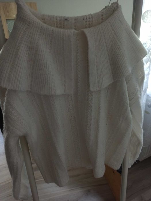 Sweter kołnierzyk biały elegancki ażurowy róż kołnierz s