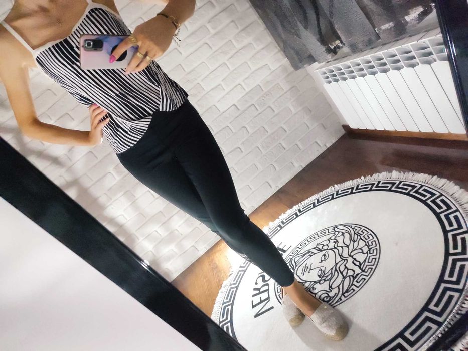 Bluzka paski złote guziki lato na szelkach