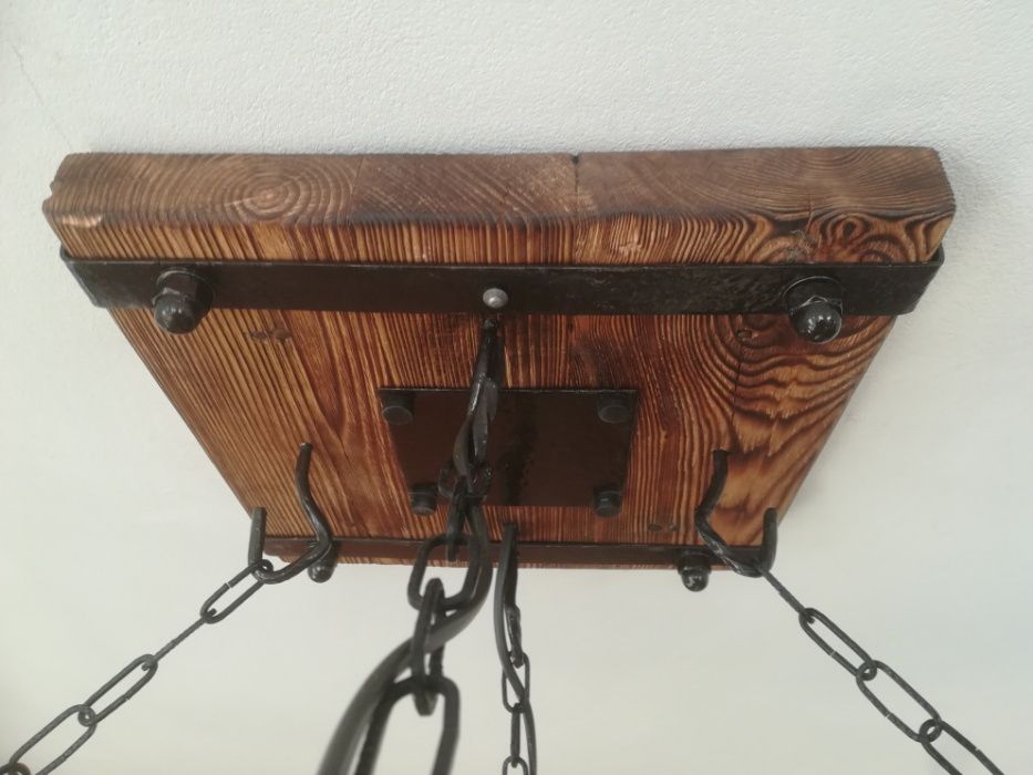Drewniana lampa wisząca, żyrandol RETRO, postarzana belka, Vintage