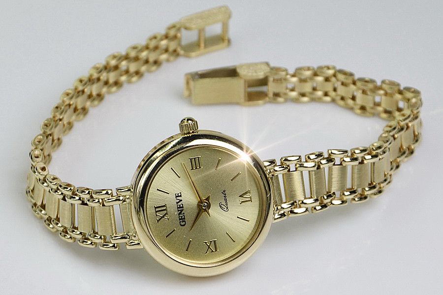 Prześliczny 14K złoty damski zegarek Geneve lw102 B