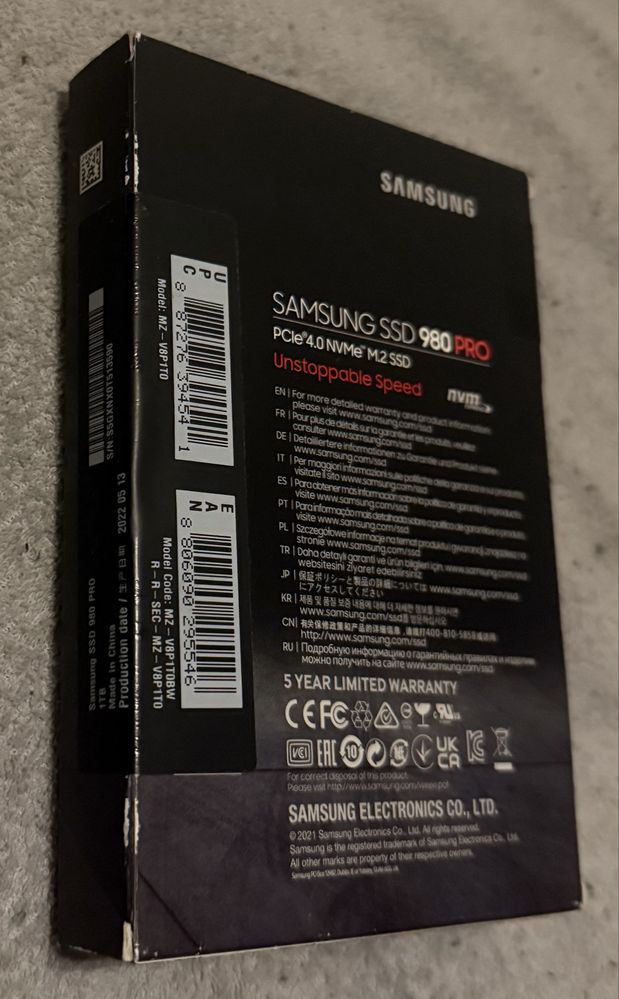 Samsung 980 PRO 1 TB M.2 PCI Express 4.0 NVMe V-NAND MLC