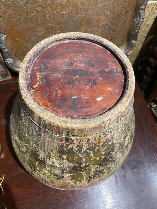 Pote Chá Chinês Madeira exótica Séc XIX 32 cm Assinado
