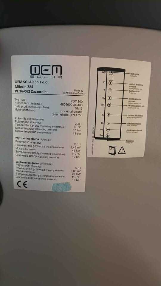 Zbiornik na wodę C.W.U 300L z dwiema wężownicami TANIO!!!