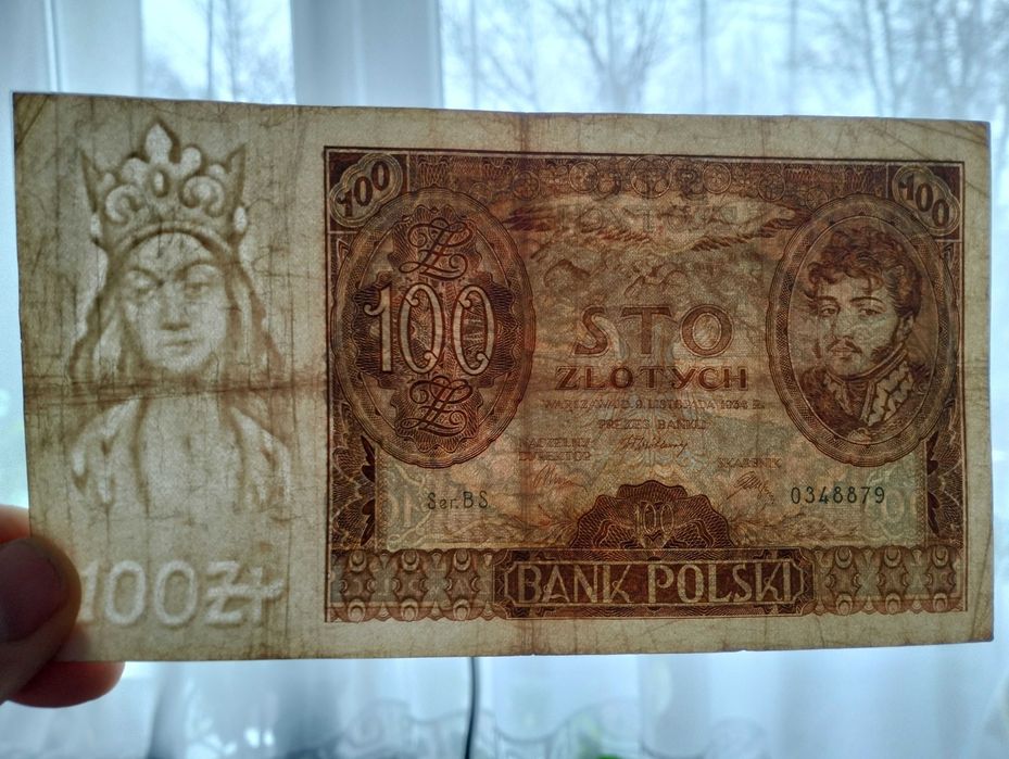 100 złotych 1934, banknot, seria BS