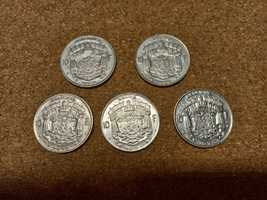 Belgia - 5 historycznych monet o nominale 10 franków