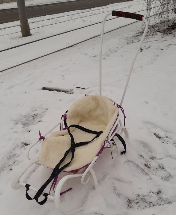 Санки до 100кг білі з довгою ручкою Vitan з чохлом