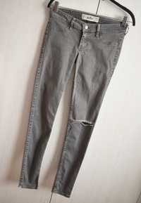 Spodnie dżinsoweXS S rurki jeans denim Hollister damskie szare
