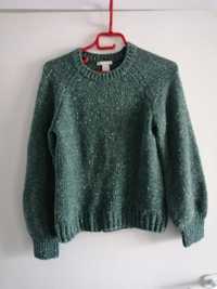 Sweter zieleń brokatowy H&M XS