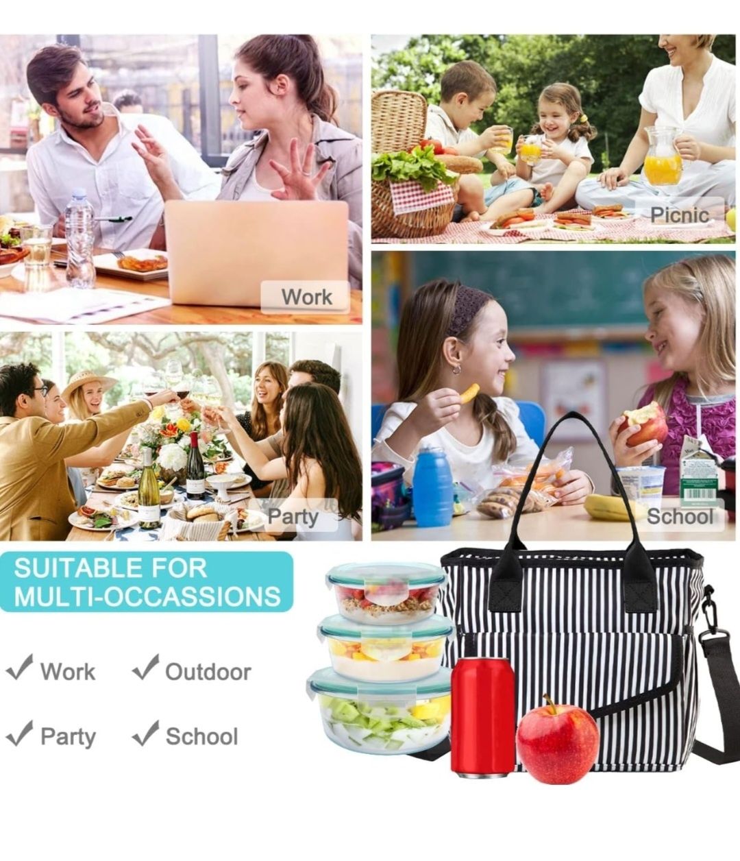 Torba na lunch, VASCHY 11,8 l modna izolowana torba na lunch