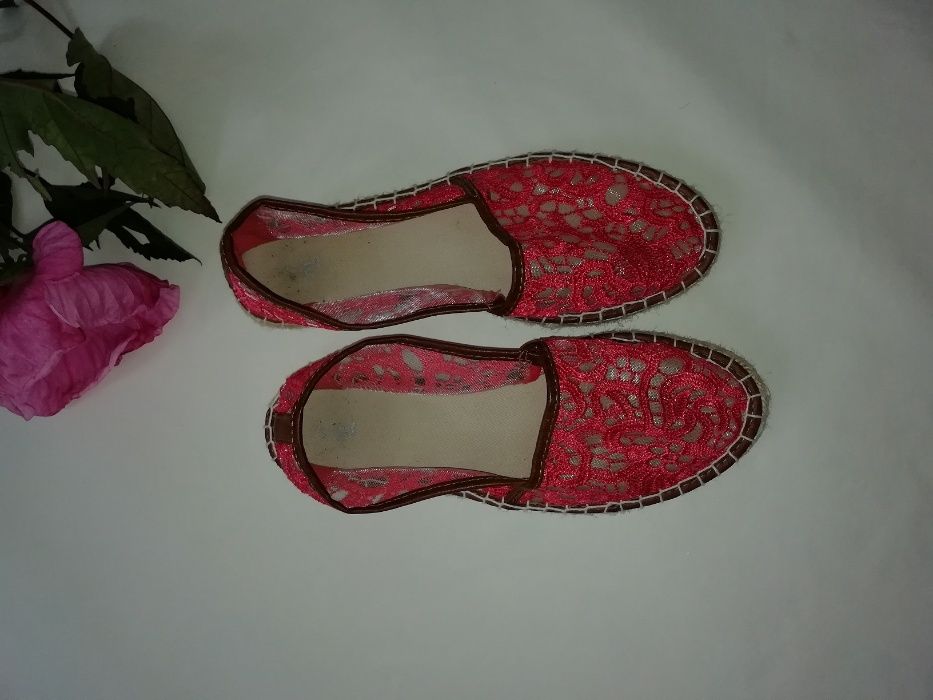 Эспадрильи женские, кружевная ткань ,розовые кораловые TU 38р