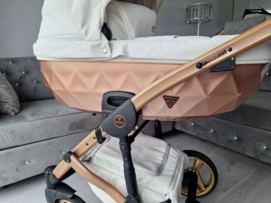 Wozek Junama diamond mirror satin bialy ekoskóra uniwersalny wysyłka