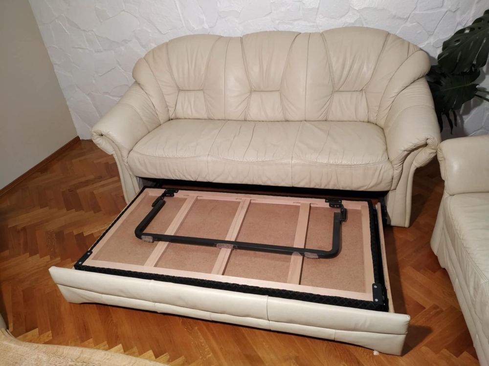 Zestaw wypoczynkowy ze skóry naturalnej z ławą