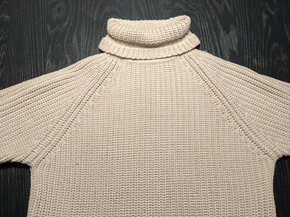 Sweter - gruby golf, raglan - jasnobeżowy - AE Basic