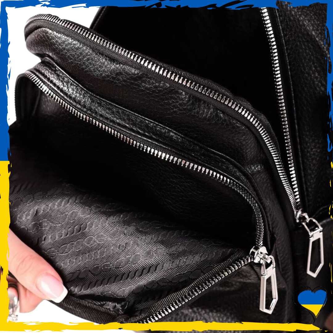Рюкзак жіночий чорний маленький з якісної екошкіри. Рюкзак женский