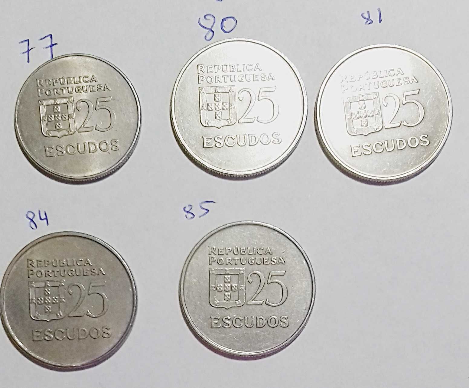 25$00 - 5 moedas grandes anos 1977-85