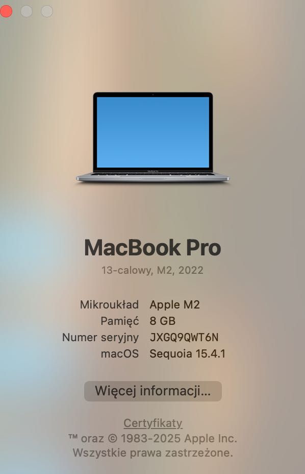 MacBook Pro M2 13,3" 8GB RAM 512GB (2022) (WhatsApp lub Email)