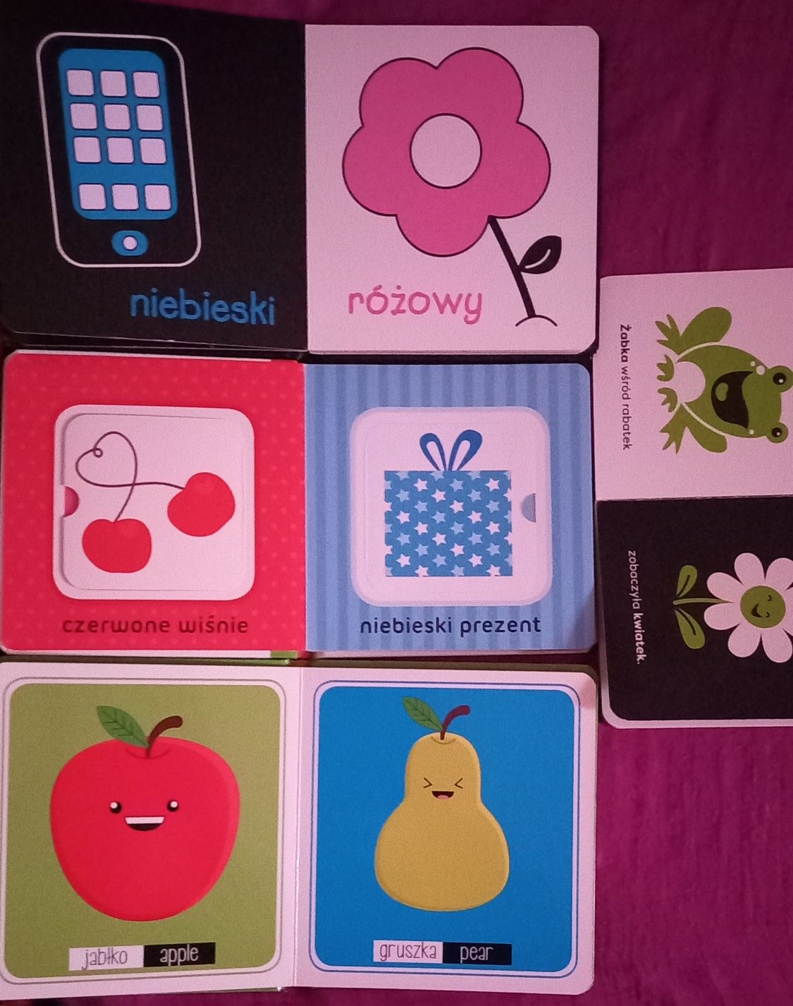 Zestaw 4 ksiazeczek dla dzieci (polsko-angielski, 6M+, 1+, 18+)+ grati