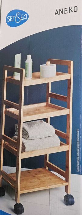 Estante de bambu para arrumos com 4 prateleiras - com rodinhas