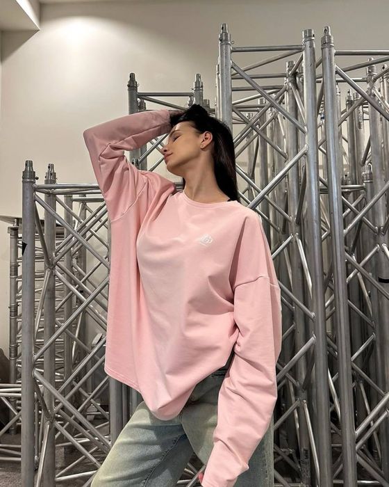 Трендовий жіночий лонгслів оверсайз, Чорний/Барбі, лонгслив oversize