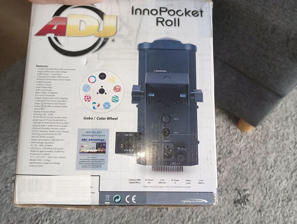 American DJ ADJ Inno Pocket Roll DMX LED Barrel Mirror Scanner Light+W