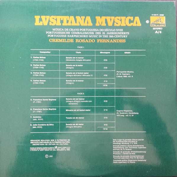 Vinil: Música de Cravo Portuguesa Séc XVIII/Cremilde Rosado Fernandes