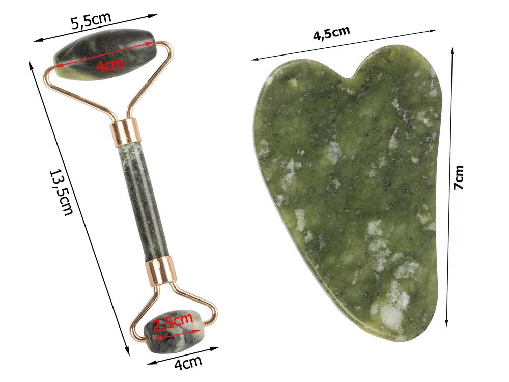 Zestaw Masażer Do Twarzy Z Jadeitu Roller Wałek Plus Płytka Kamień