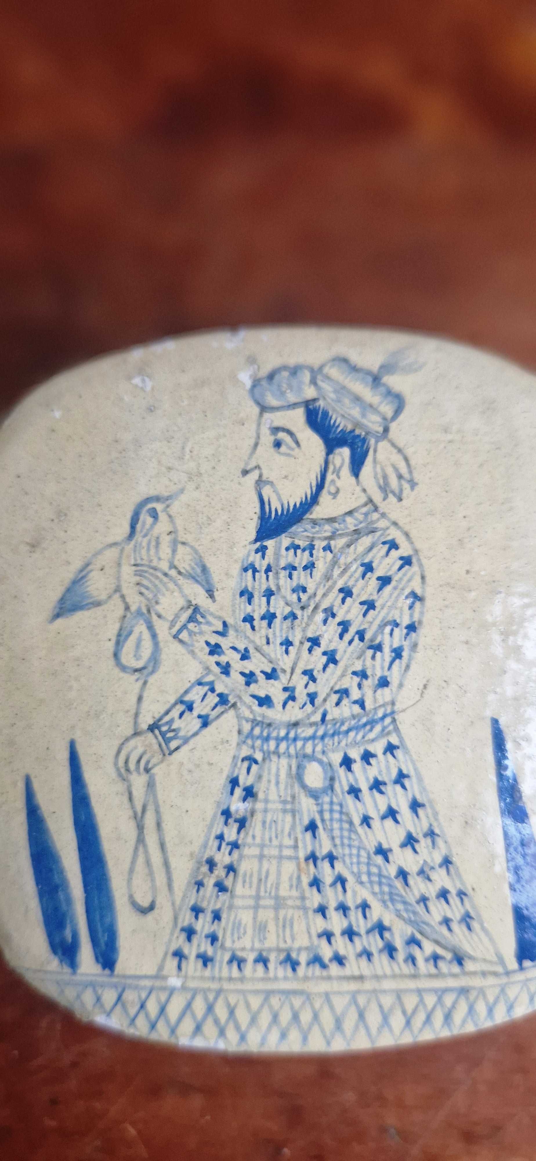 Puzderko pudełko paper mache Persja Sokolnik antyk XIX/XX dekor orient