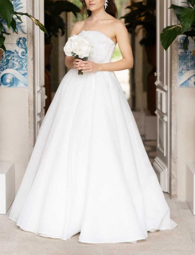 Wedding dress tulle maxi dress strapless corset and rose flower detail