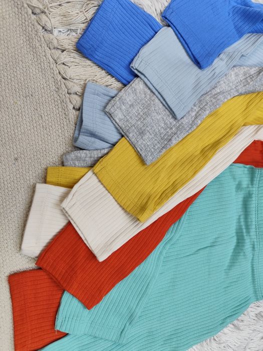 Bawełniane leginsy prążek 7pak kolorowe unisex wyprawka 62-68