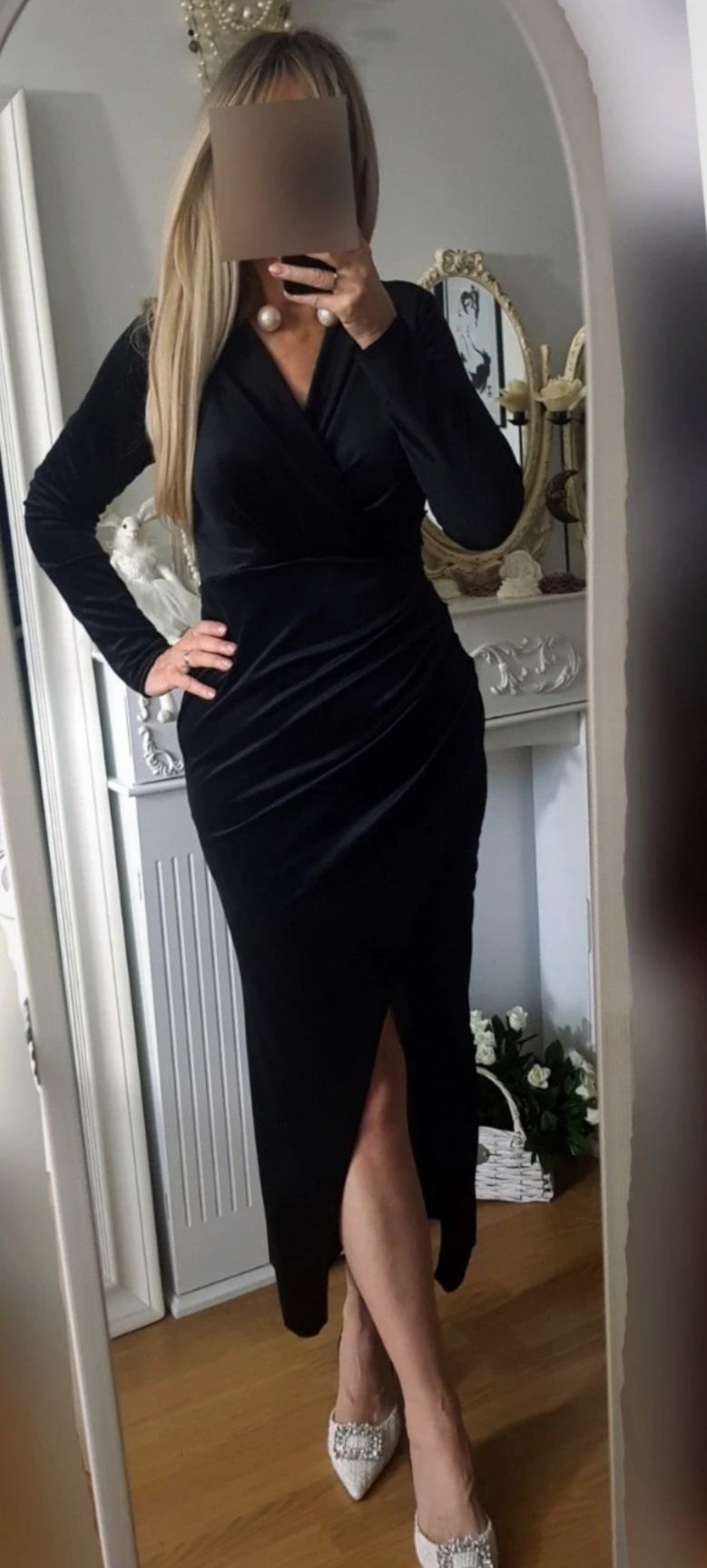 Czarna sukienka welur, rozmiar 40, nowa