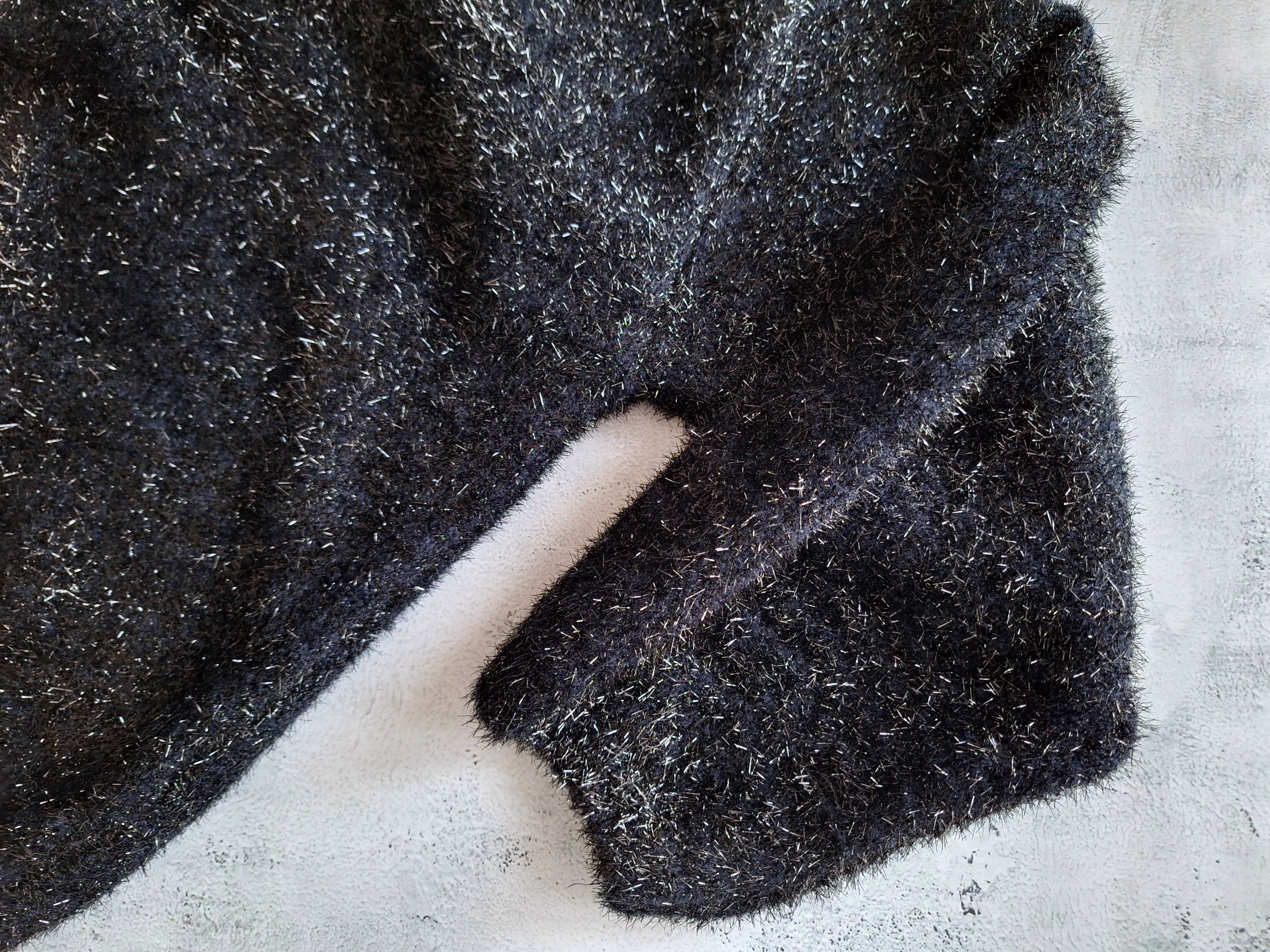 Granatowy Sweter z Nitką Metaliczną H&M Luźny Oversize