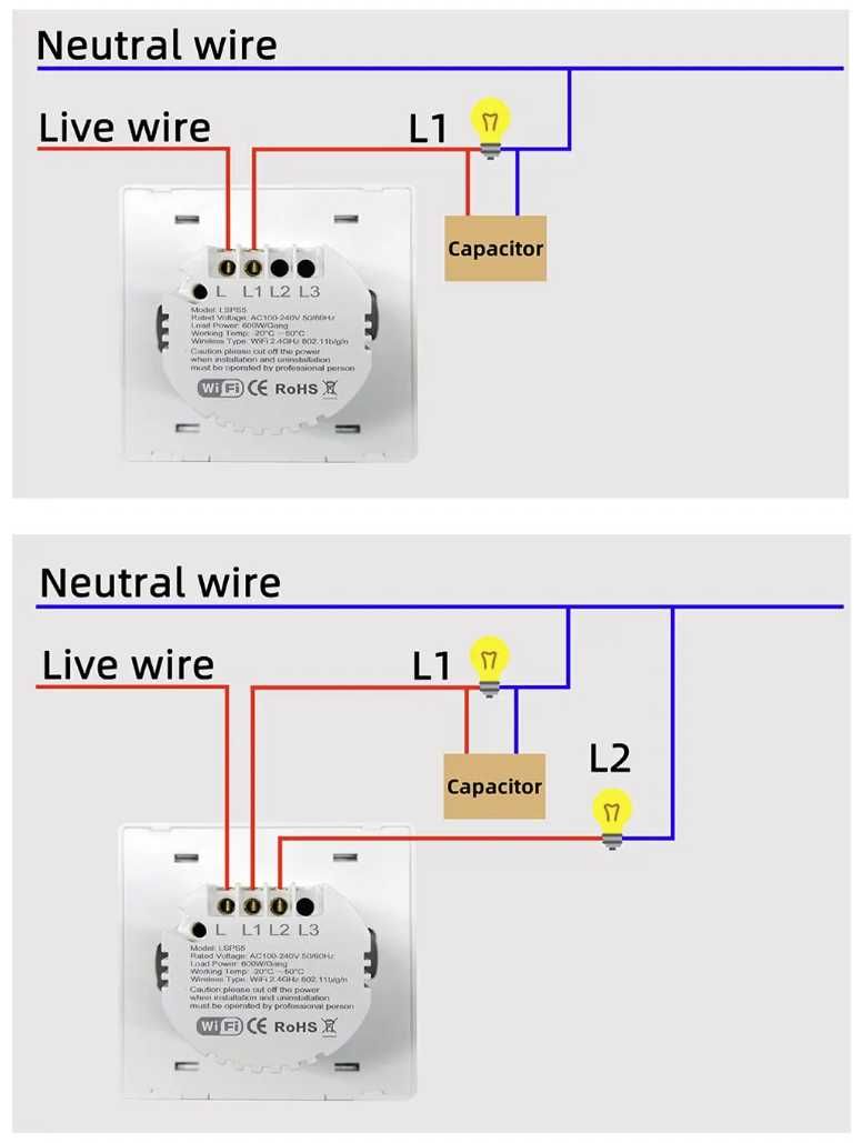 Вимикач розумний Tuya Smart Life 1-2 кнопки без нуля - Wi-Fi Туя