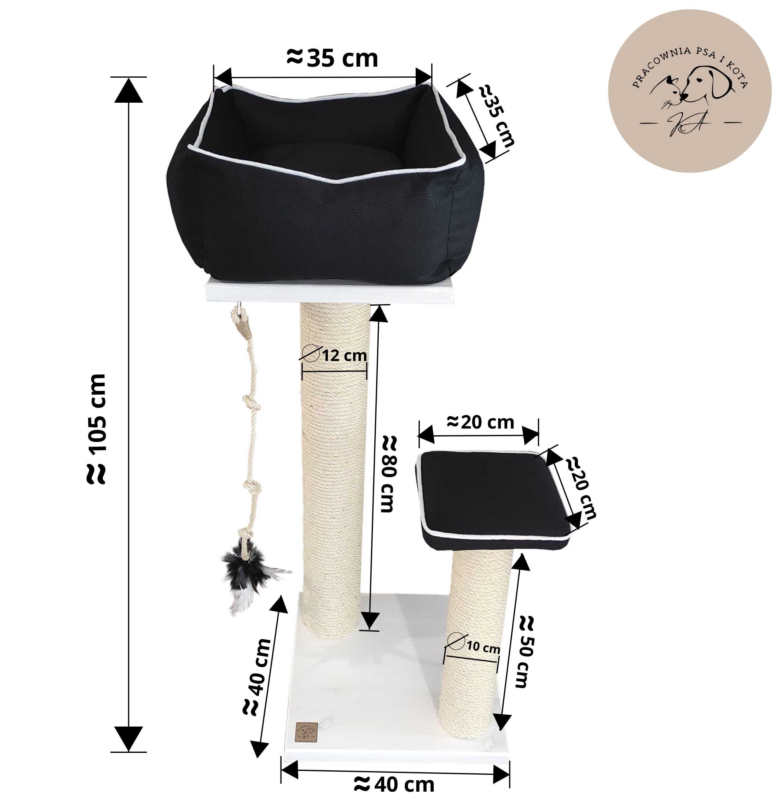 Drapak dla kota z drewna 105cm GRATIS parapeciak i