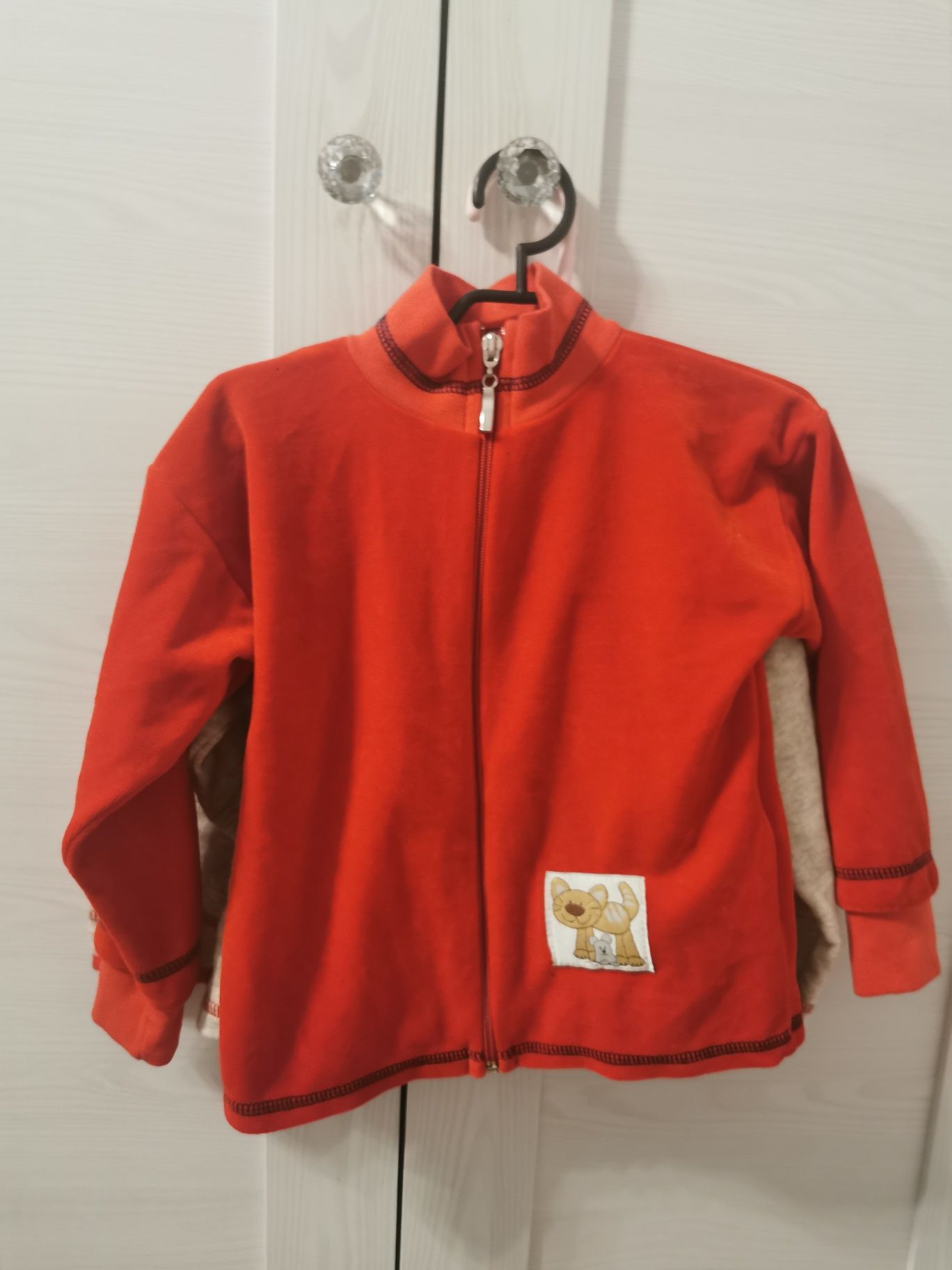 Dwupak bluz dla dziewczynki polar na zamek czerwony beżowy ecru