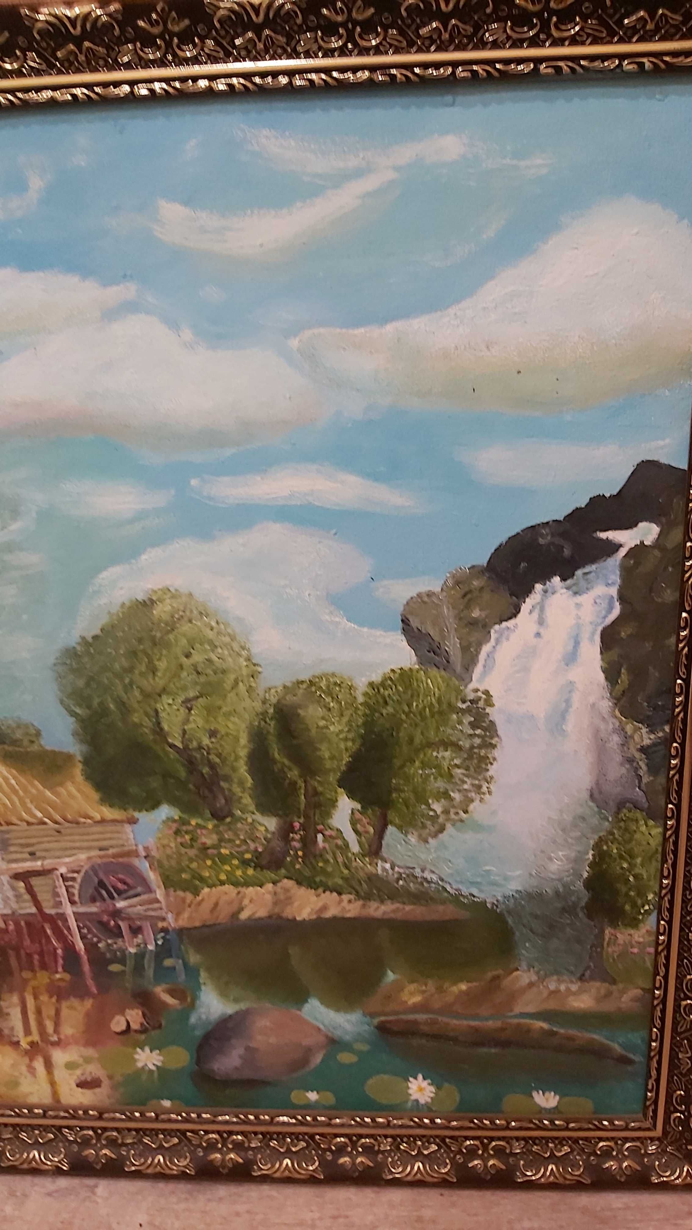 Картина на холсте масляными красками в деревянной раме, размер 67*65