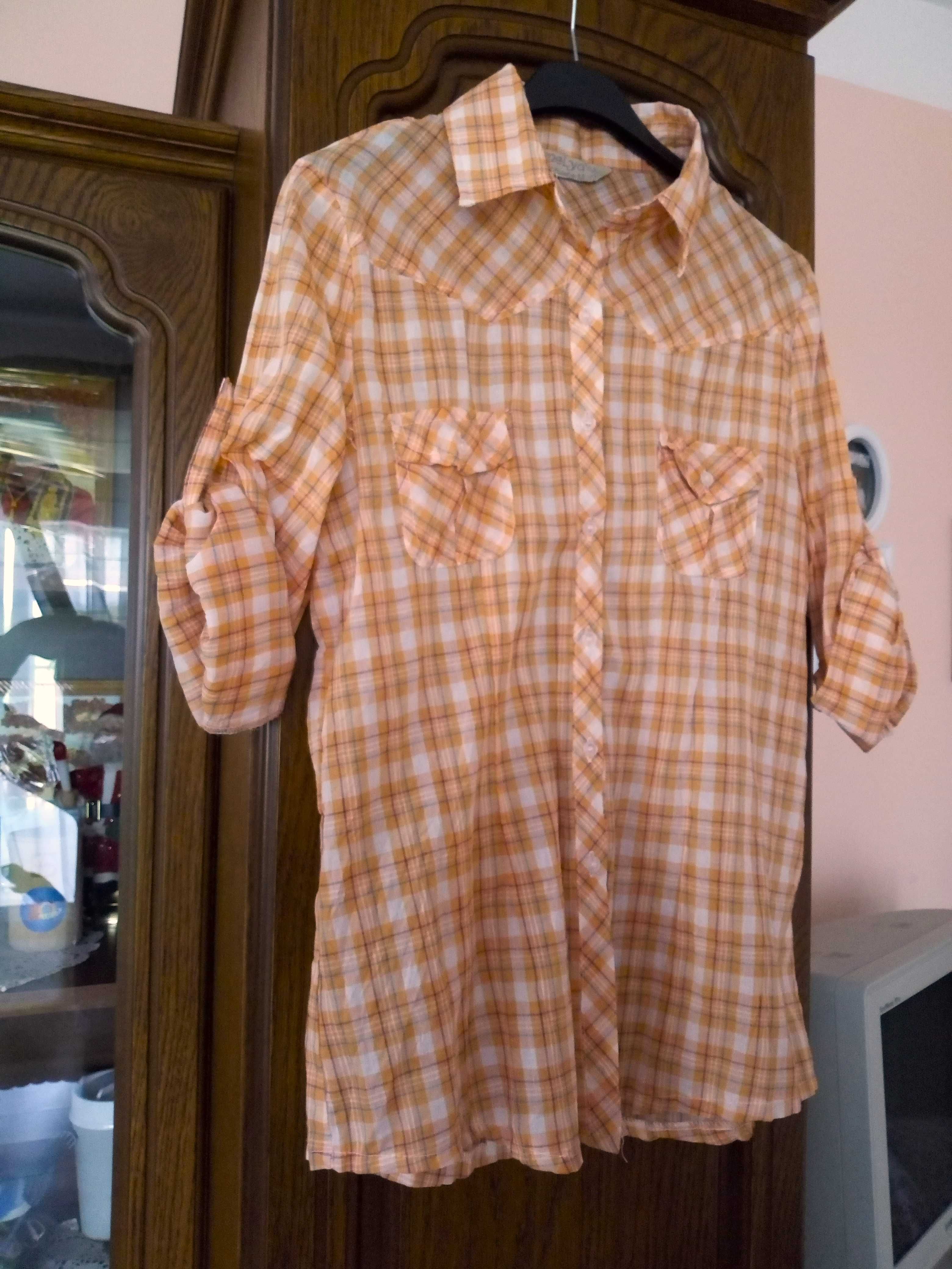 koszula w kratę flanelową pomarańczowa rękawy ¾