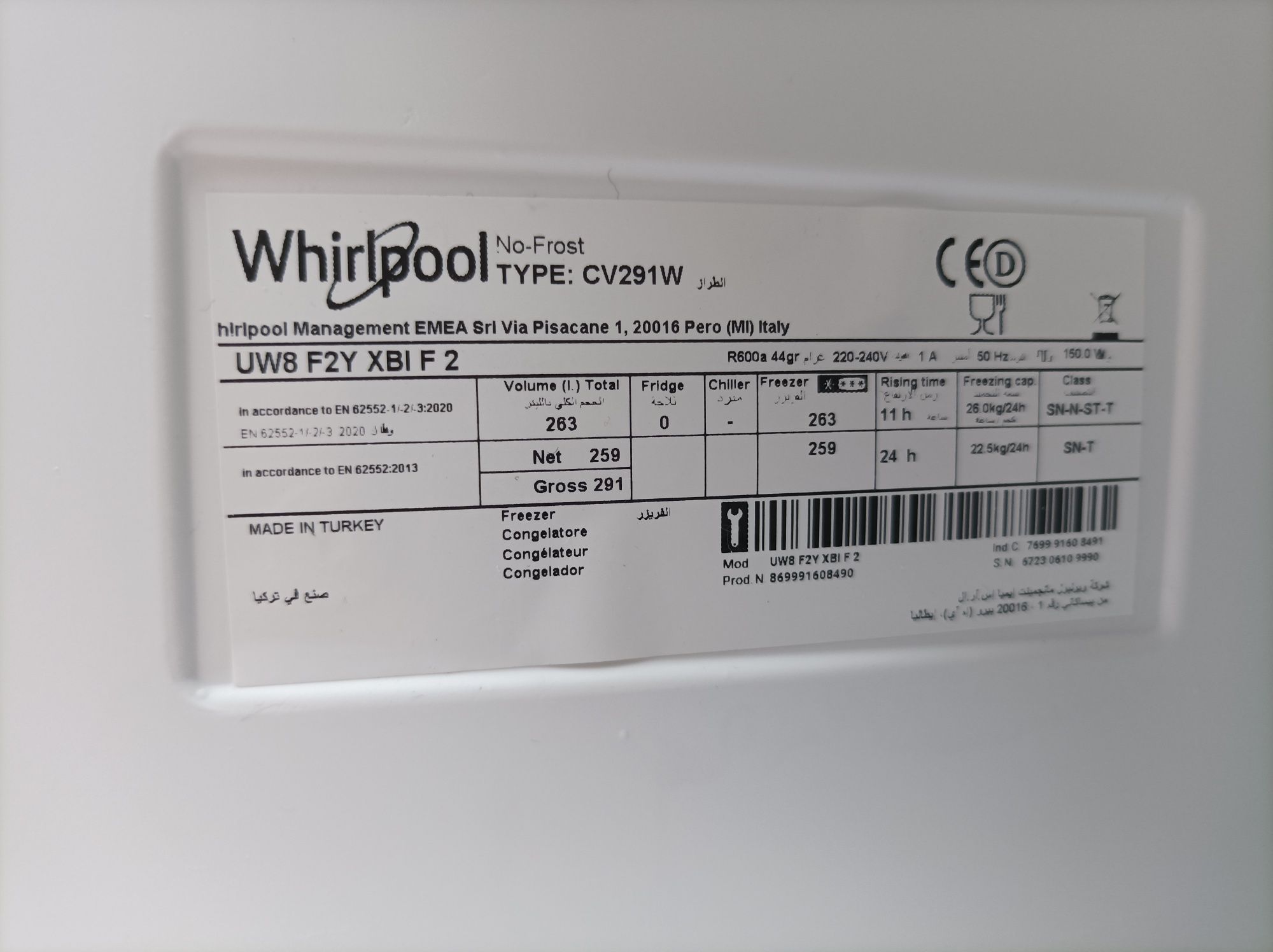 Zamrażarka Whirlpool No Frost pojemność 260L