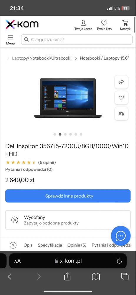 Dell inspirion 3567 i5-7200U