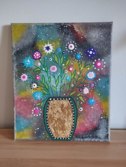 Obraz kwiaty w wazonie handmade