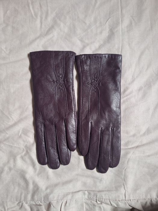Fioletowe skórzane rękawiczki rozmiar 20  L