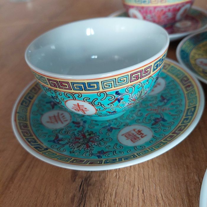 Chińska porcelana filiżanki Vintage "Mun Shou"